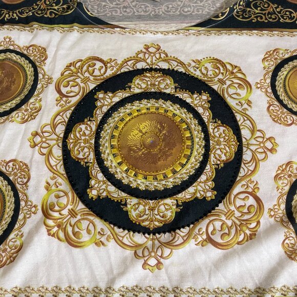 CACHE Sz M Black/White Baroque & Chain Lightweight Knit Tunic Top - Picture 3 of 11